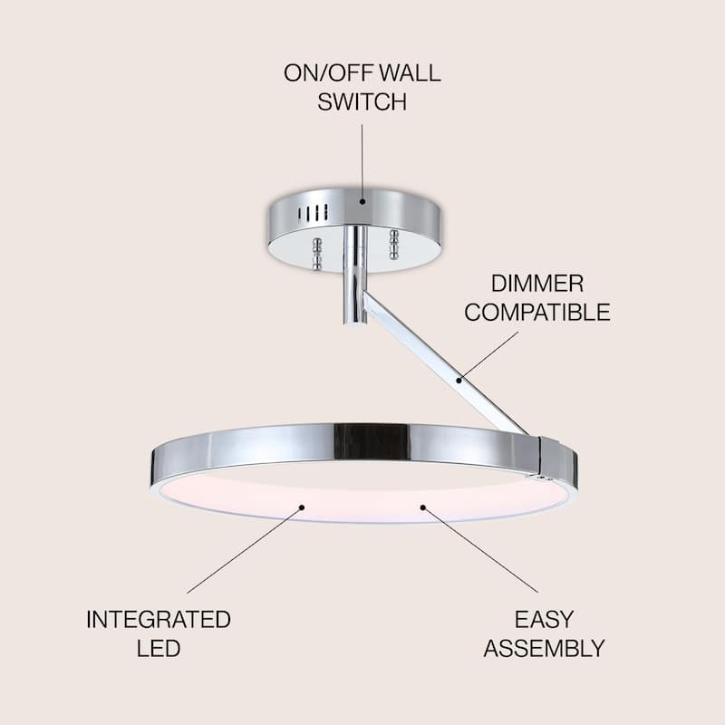 Ajax 17.5" Dimmable Integrated LED Metal Semi-Flush Mount, Chrome by JONATHAN Y