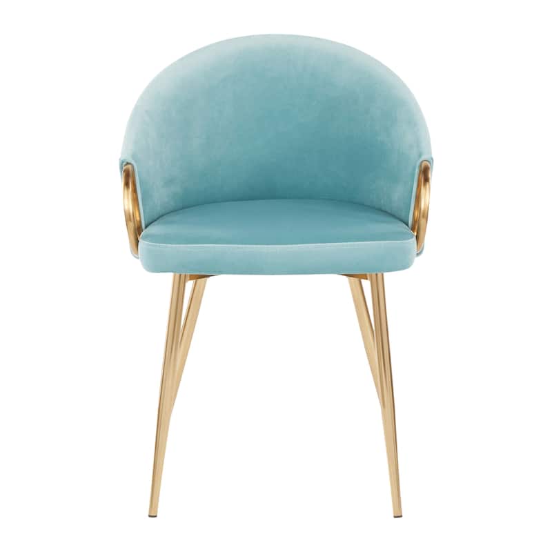 Silver Orchid Battista Upholstered Chair - Set of 2 - Light Blue Velvet/Gold Metal