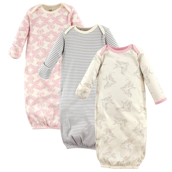 slide 1 of 1, Touched by Nature Baby Girl Organic Cotton Long-Sleeve Gowns 3pk, Bird 0-6 Months - Bird
