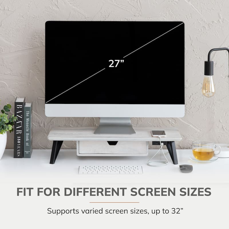 Jani Wood Monitor Stand Riser Desk - Ergonomic Design Stand, Desktop Organizer Table for Home, Office Workspace, Gaming Desk