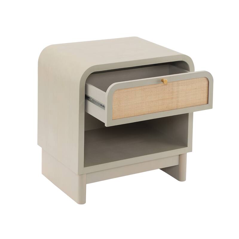 Christopher Knight Home - Boho Minimalist 23.62" Nightstand with Glide Drawer, Open Shelf & Iron Handle, Versatile Home Use