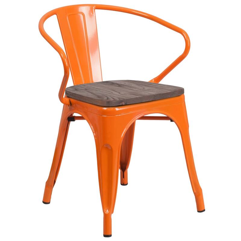 4 Pk. Metal Chair with Wood Seat and Arms