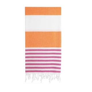 Orange Pink Beach Towel - Striped Authentic 100% Turkish Cotton Beach ...