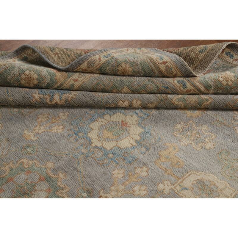 Hand Knotted Oriental 100% Wool Carpet Transitional All-Over Greys & Charcoal Oushak Area Rug - 9' 11'' X 8' 0''
