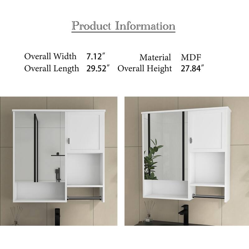 29'' x 28'' Modern Wall Mounted Medicine Cabinet with Mirror - 30" x 7"