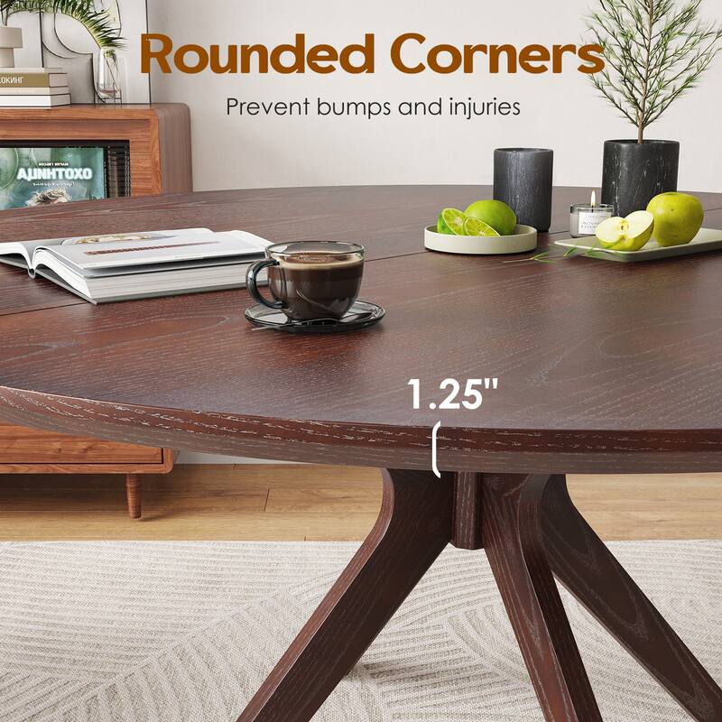 47.2" Solid Wood Round Dining Kitchen Table for 4-6 People with Intersecting Pedestal Base