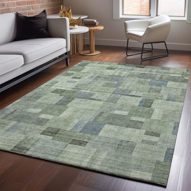 Premium Washable Super Soft Contemporay Blocky Mayfield Rug - Green - 8' x 10' - Rectangle