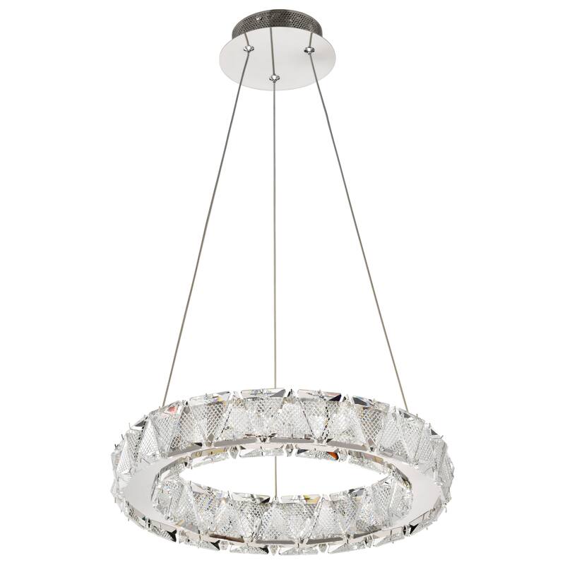 Asher LED 15 Inch Pendant Polished Nickel Finish K9 Crystal - Polished Nickel