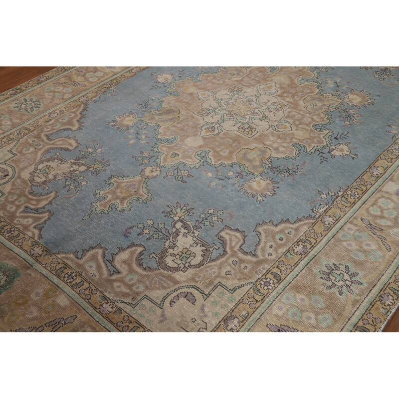 Blue Tabriz Persian Rug Handmade Traditional Wool Carpet - 6'4"x 9'10"