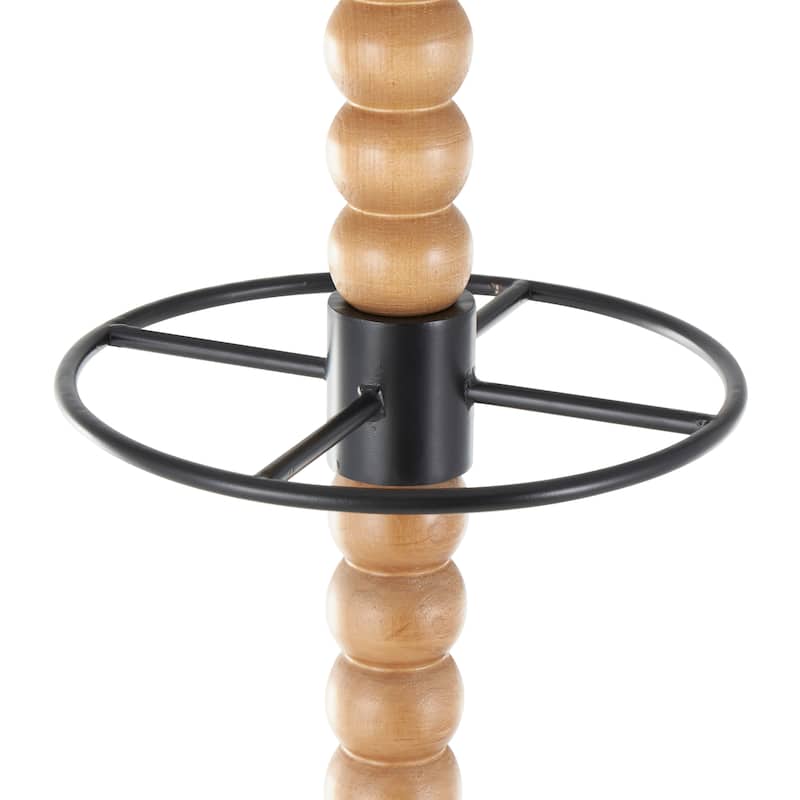 Wood Spindle 8 Hook Coat Rack with Black Metal Accents and Beaded Ends - Brown - Roche River Decor
