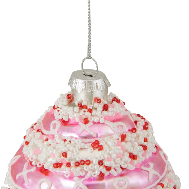 4" Pink and White Cupcake with Sprinkles Glass Christmas Ornament