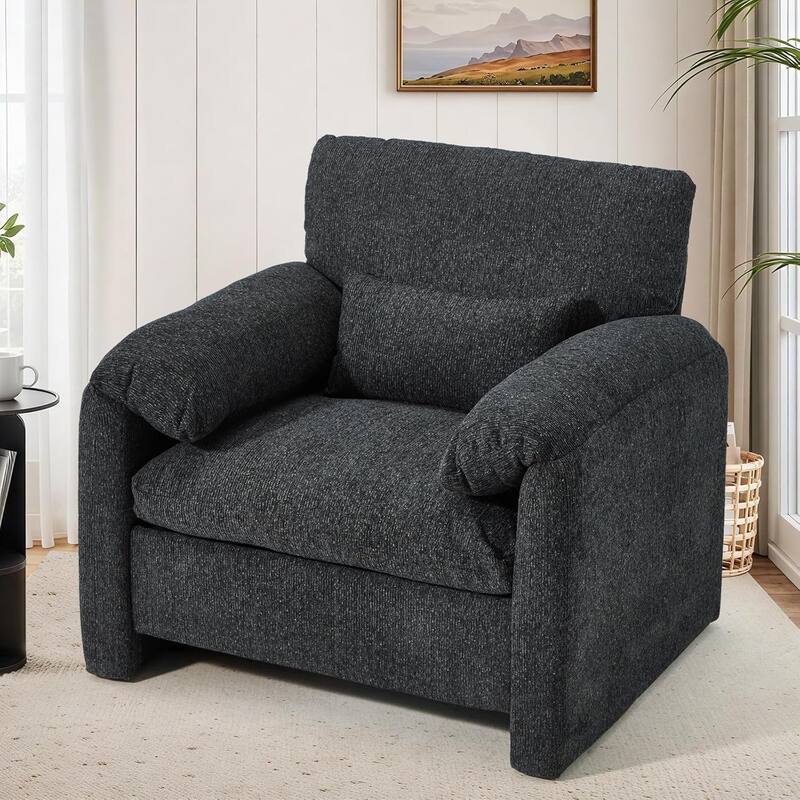 AECOJOY Oversized Armchair, Mid Century Accent Chair, Comfy Upholstered Single Sofa, Extra Wide Reading Chairs for Living Room - Black