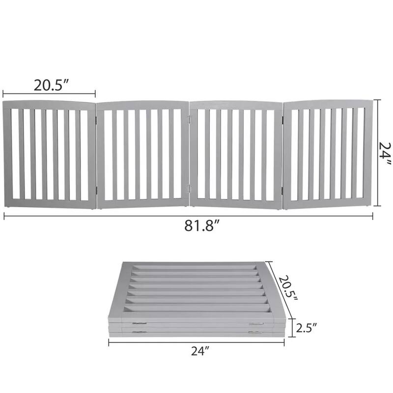 Wooden Pet Gate 24” Foldable Room Divider with Wide Slats for Stairs Hallways or Kitchens - 81.88” x 24.01 x 0.59”