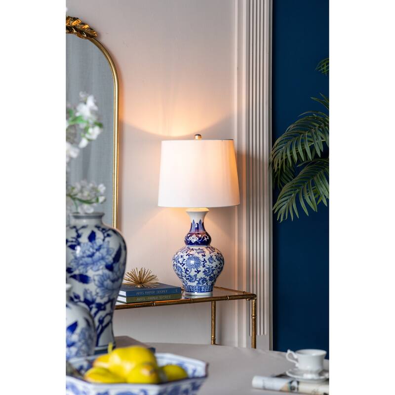 A&B Home Round Ceramic Vase Lamp - Blue/White