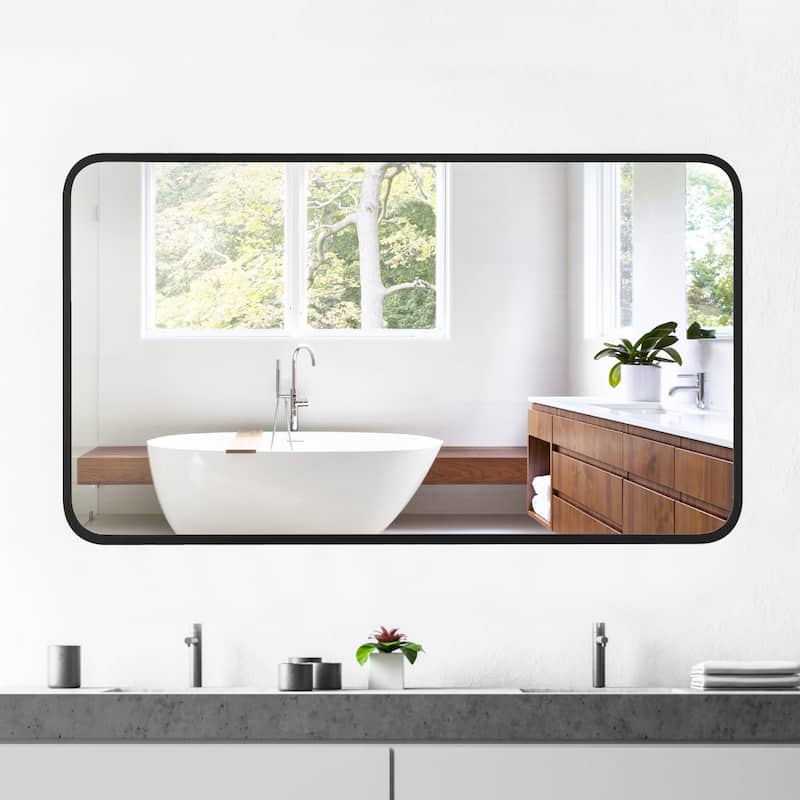 Rounded Rectangular Metal Framed Bathroom Vanity Mirror - 48"x30"