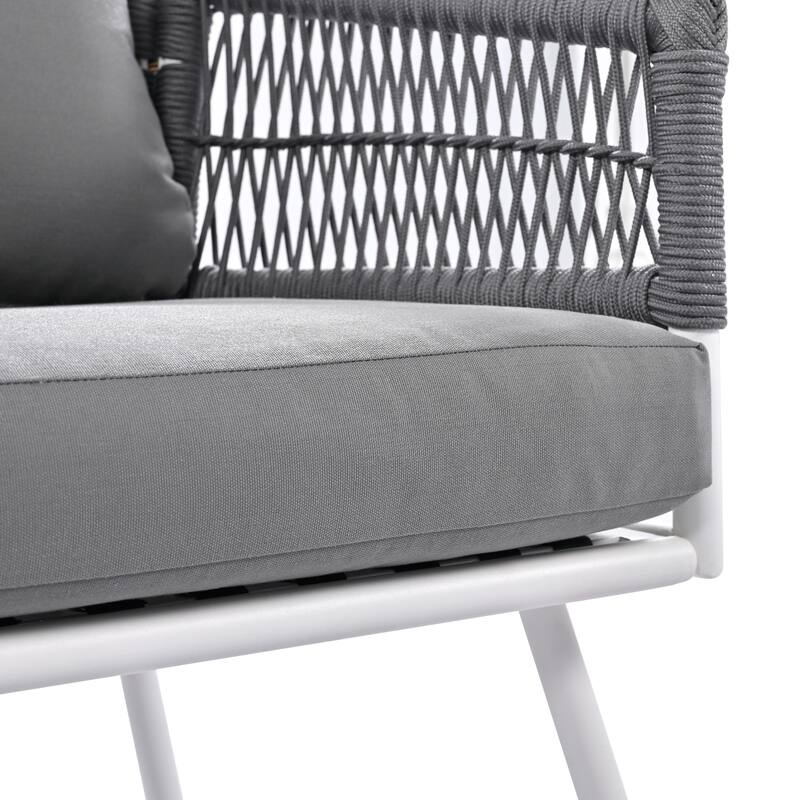 4-Piece Boho Sling Patio Conversation Set Outdoor Seating Set with Gray Cushions and Acacia Wood Coffee Table