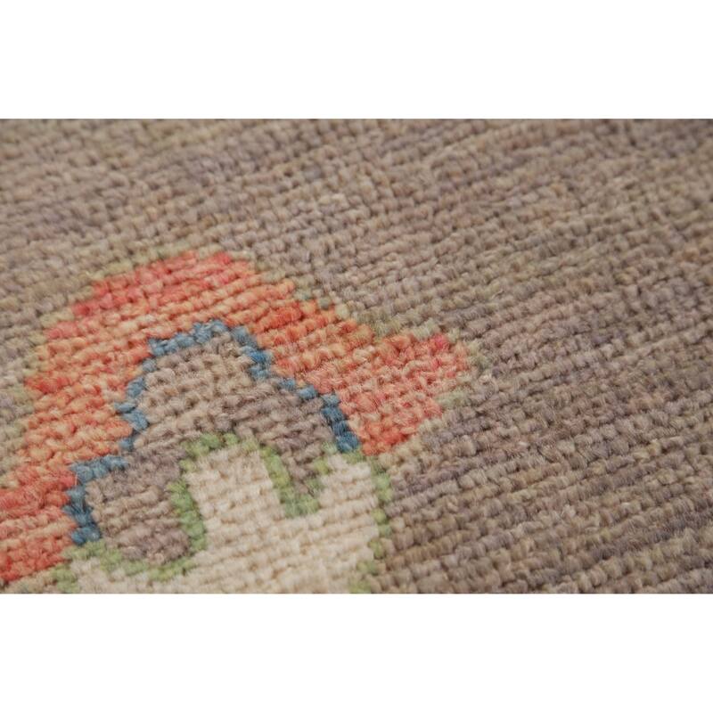 Hand Knotted Oriental 100% Wool Carpet Transitional Floral Greys & Charcoal Oushak Runner Rug - 9' 11'' X 2' 9''