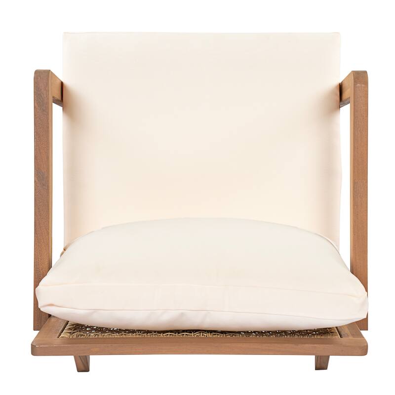 Christopher Knight Home Kaelith Acacia Wood Lounge Chair with Wicker Backrest and Cushion