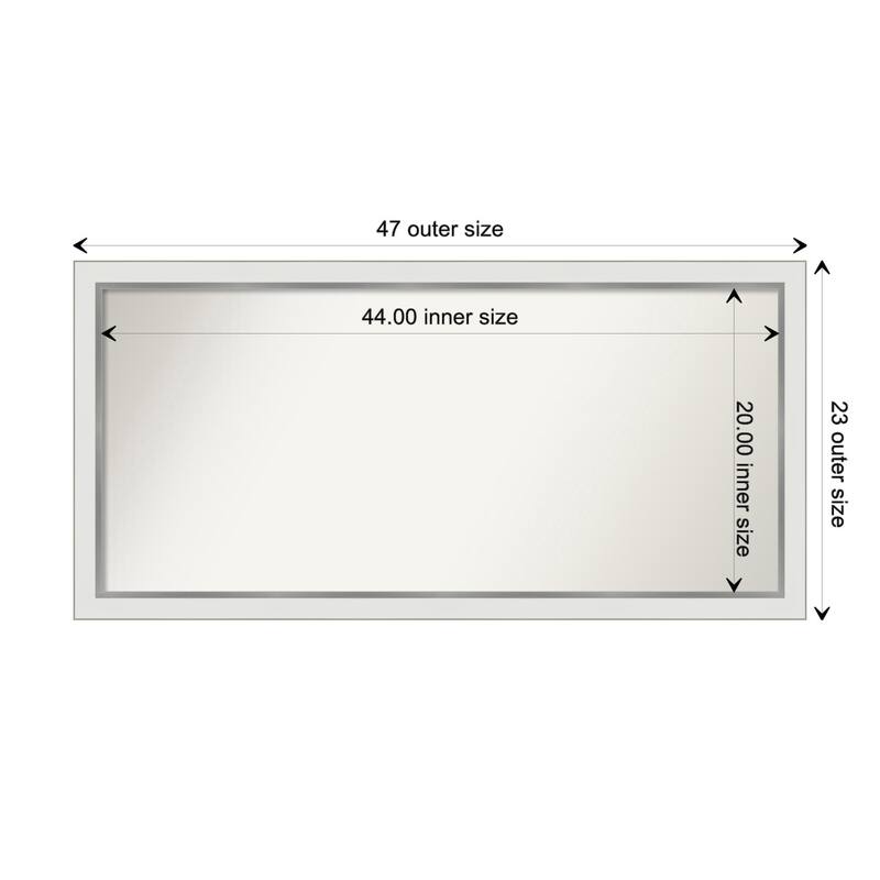 Eva White Silver Narrow Framed Non-Beveled Custom Wall Mirror, Bathroom Vanity Mirror - Outer Size: 47.25 x 23.25