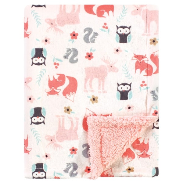 slide 1 of 1, Hudson Baby Infant Girl Plush Blanket with Faux Shearling Back, Girl Pink Forest, One Size - Girl Pink Forest - One Size One Size - Girl Pink Forest
