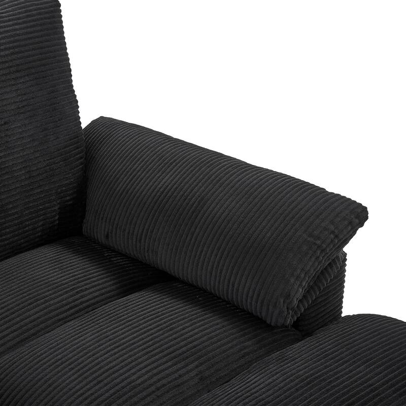 Corduroy Upholstered 4 Seat Sofa, U-shaped Sectional Sofa with Movable Storage Ottomans, Console, Cup Holders and USB Ports