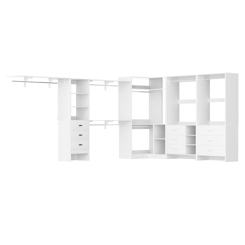 Set of 4 Heavy-duty Closet Organizer with Drawers, Corner Closet System with Storage Shelves and Hanging Rods