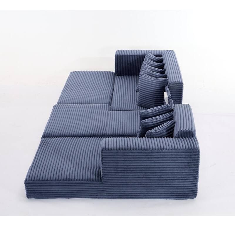Corduroy L-shaped Chaise Sectional Sofa Convertible Sleeper Sofa Bed