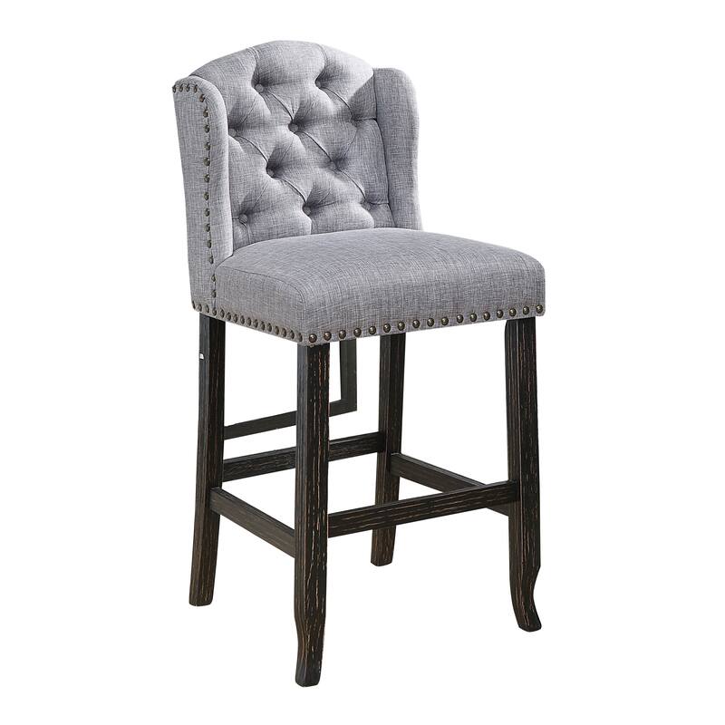 Tays Rustic Linen Tufted Bar Height Chairs (Set of 2) by Furniture of America