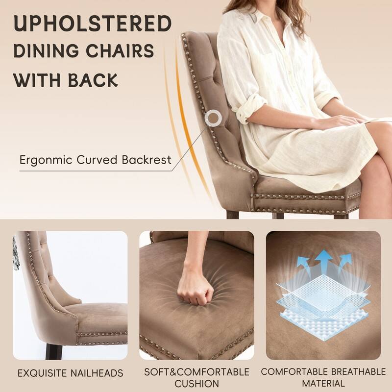 High-end Tufted Velvet Upholstered Nailhead Dining Chair Set of 4