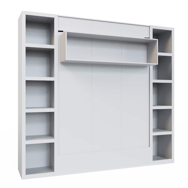 Easy-Lift Full Murphy Wall Bed with Two Bookshelves