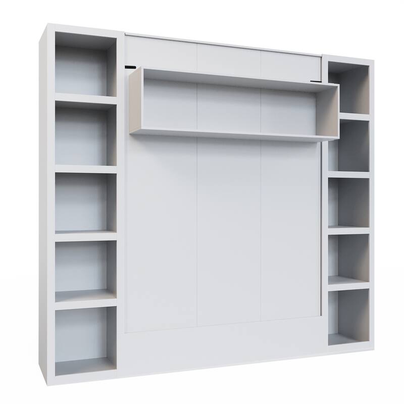 Easy-Lift Queen Murphy Wall Bed in with Two Bookshelves