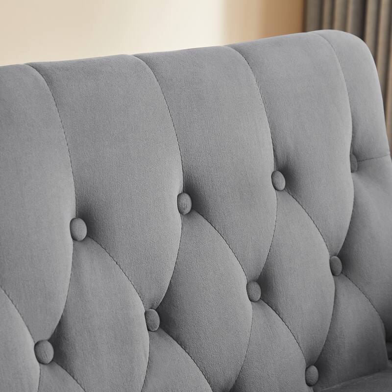 Velvet Convertible Loveseat Sleeper sofa with 2 Lumbar Pillows, Adjustable Pull-Out Bed and Removable Armrest