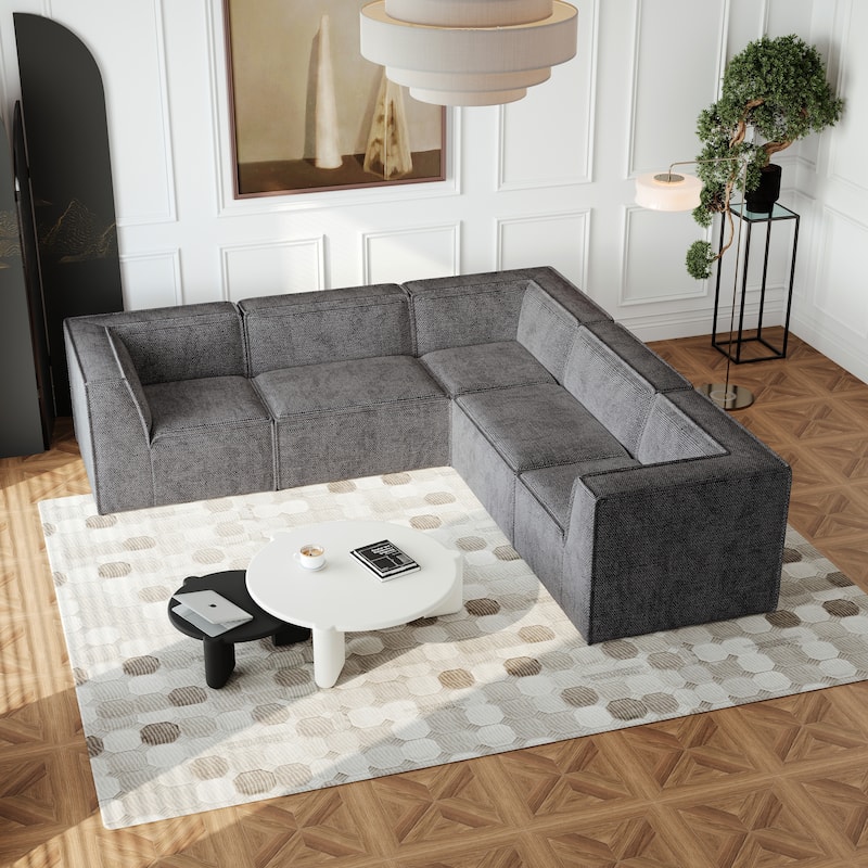 L Shape Sectional Sofa 5pc Loveseat Sofa Chenille Modular Sleep Couch Bed for Livingroom Recliner Sofa Floor Upholstered Daybed