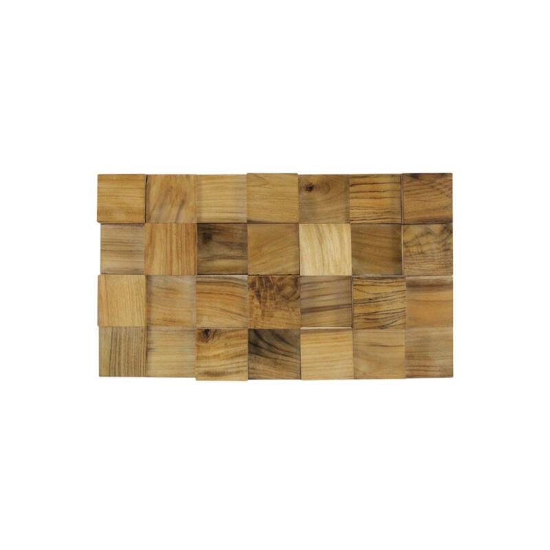 HomeRoots Brown 3D Embossed Block Teak Reclaimed Wood Decorative Wall Panels - 47.75' X '11.75' X '1.22
