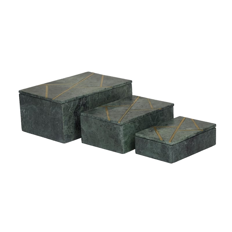 Marble Box with Gold Linear Lines - Set of 3 White or Green - Roche River Decor