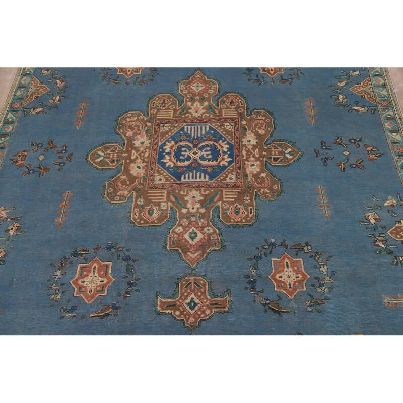 Blue Geometric Tabriz Persian Rug Traditional Handmade Wool Carpet - 7'8"x 10'8"