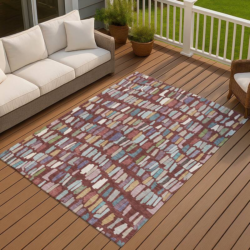 Machine Washable Indoor/ Outdoor Modern Mosaic Chantille Rug - Burgundy - 2'6" x 3'10"