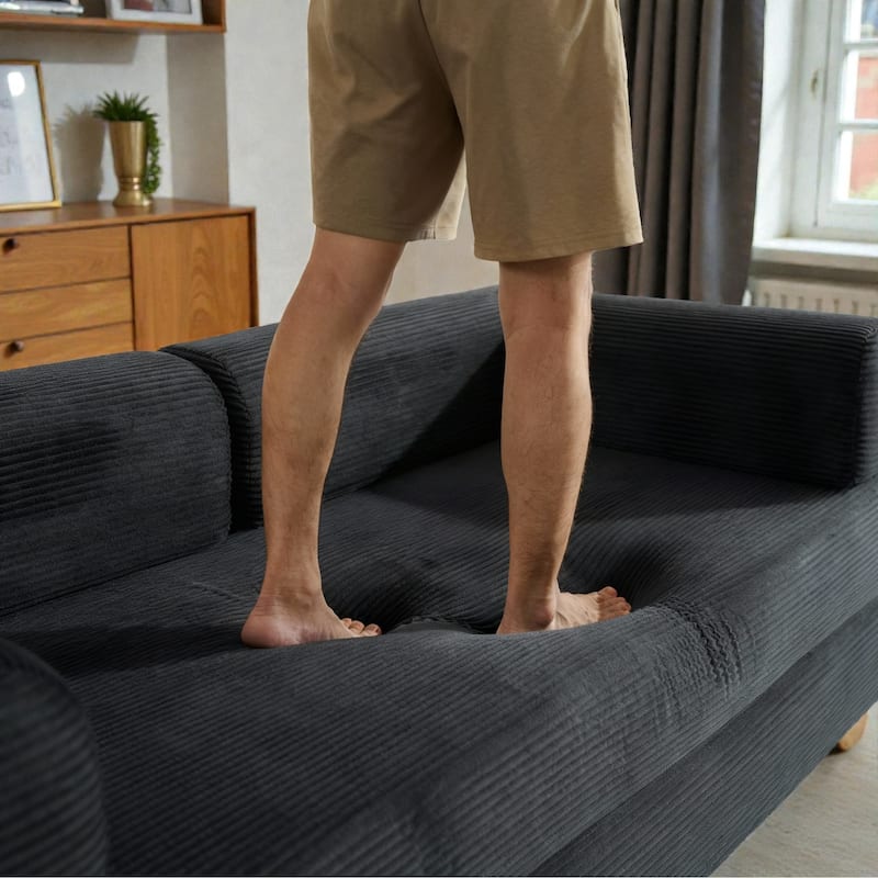 Compression Sofa Bed Convertible Floor Futon Couch, 2 Seat Boneless Modular Loveseat with Corduroy Fabric