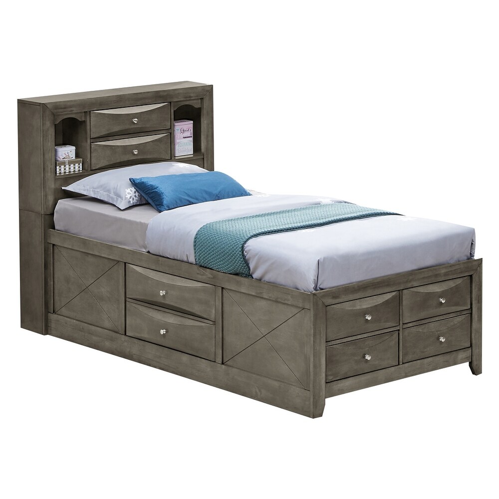 Gray twin bed with storage deals
