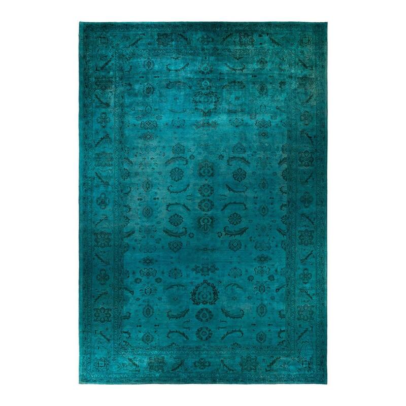 Overton Hand Knotted Wool Vintage Inspired Modern Contemporary Overdyed Blue Area Rug - 12' 6" x 18' 3"