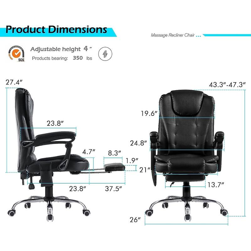 AECOJOY Heated Executive Office Chair w/ Massage &Adjustable Height