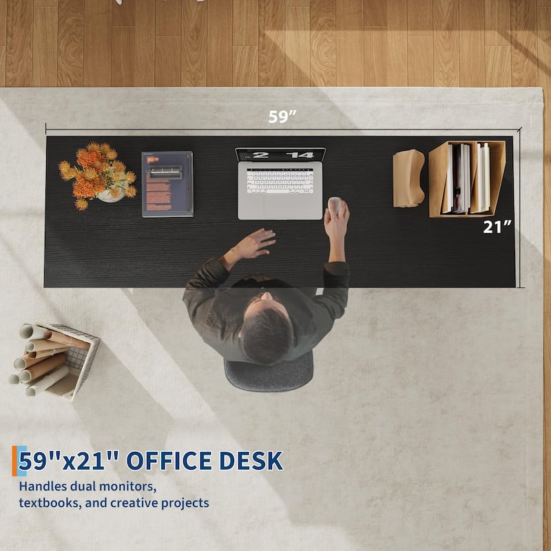 59" Farmhouse Executive Desk, Home Office Desk with File Drawer and Storage Cabinet