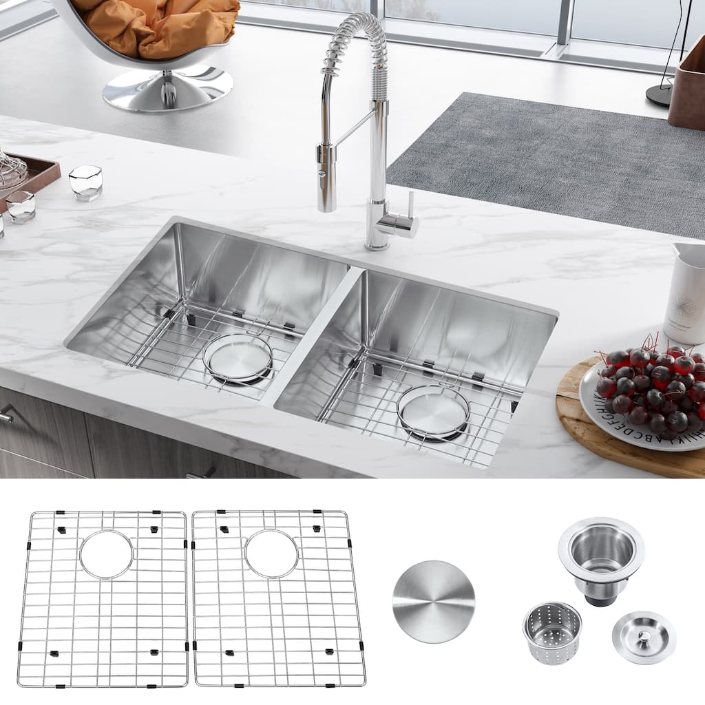 32 inch Undermount 50/50 Double Bowl Kitchen Sink Stainless Steel - 18"x32"x9"