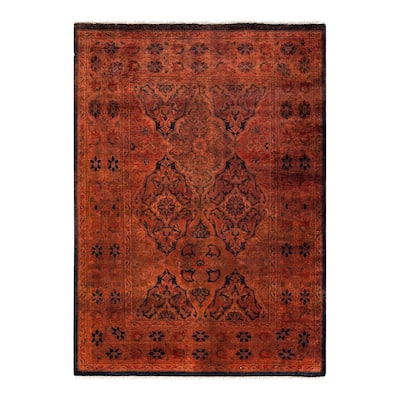 Fine Vibrance, One-of-a-Kind Hand-Knotted Area Rug - Black, 4' 2" x 5' 9" - 4' 2" x 5' 9"