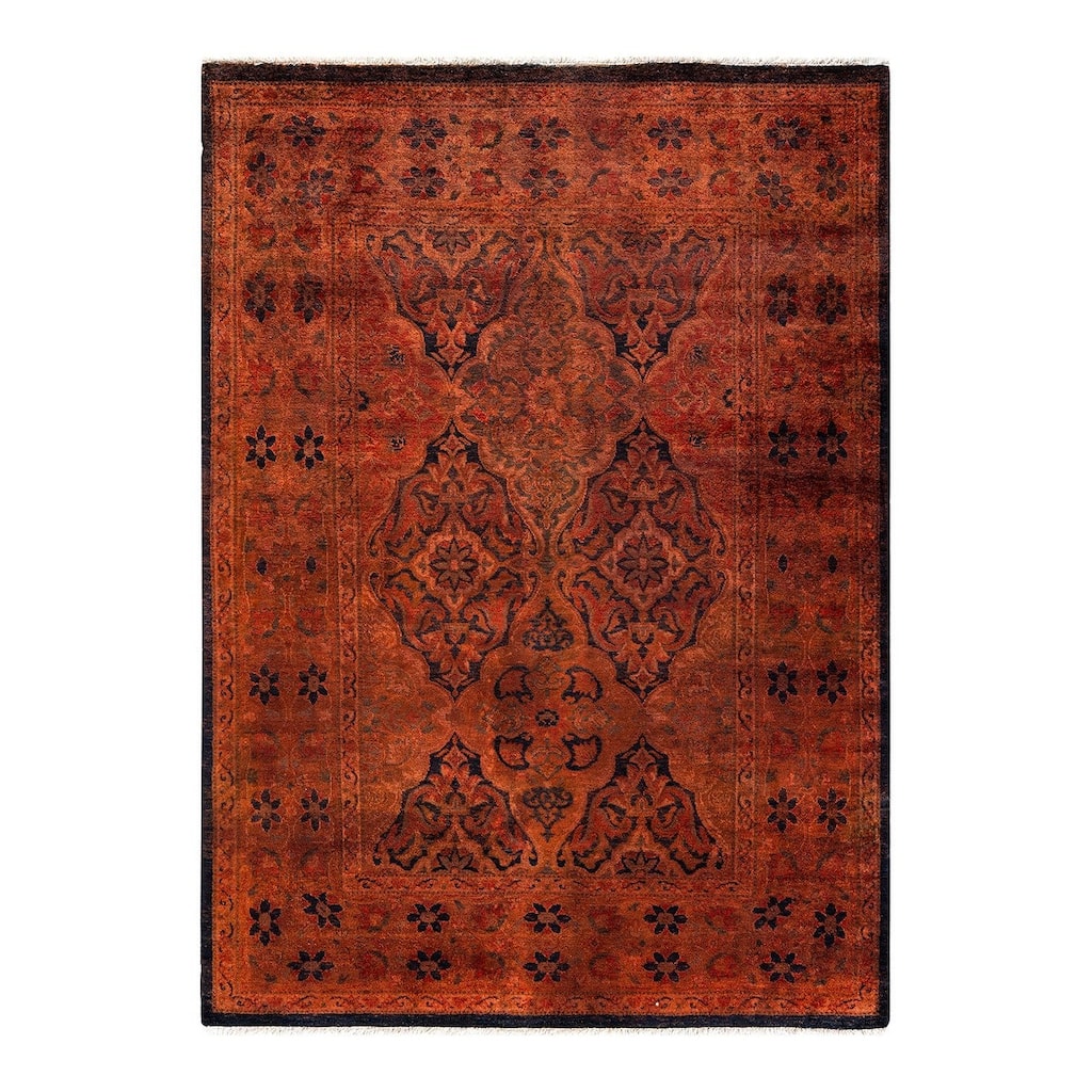 Fine Vibrance, One-of-a-Kind Hand-Knotted Area Rug - Black, 4' 2" x 5' 9" - 4' 2" x 5' 9"