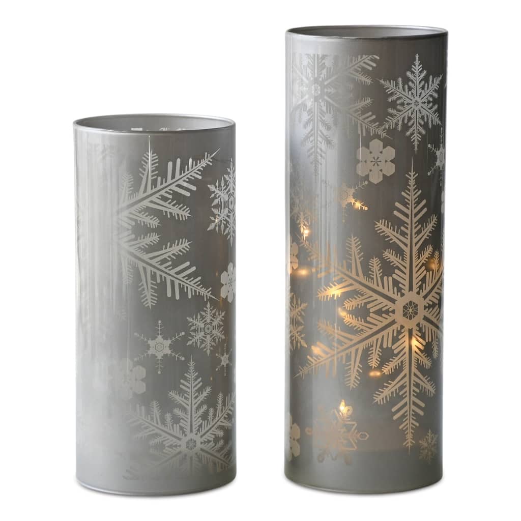 Snowflake Glass Christmas Candle Holders - 9.5" - Set of 2