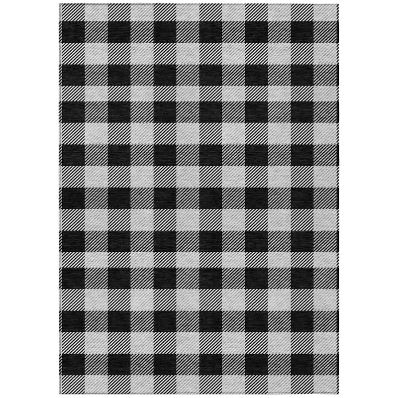 Machine Washable Indoor/ Outdoor Chantille Plaid Stripe Rug