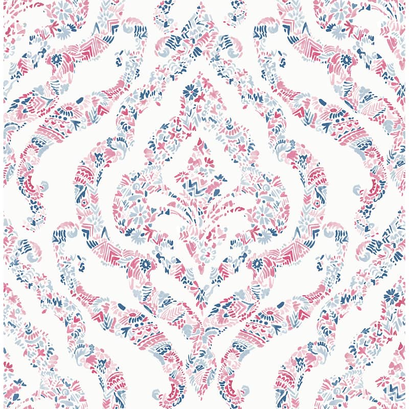 A-Street Prints Featherton Coral Floral Damask Wallpaper