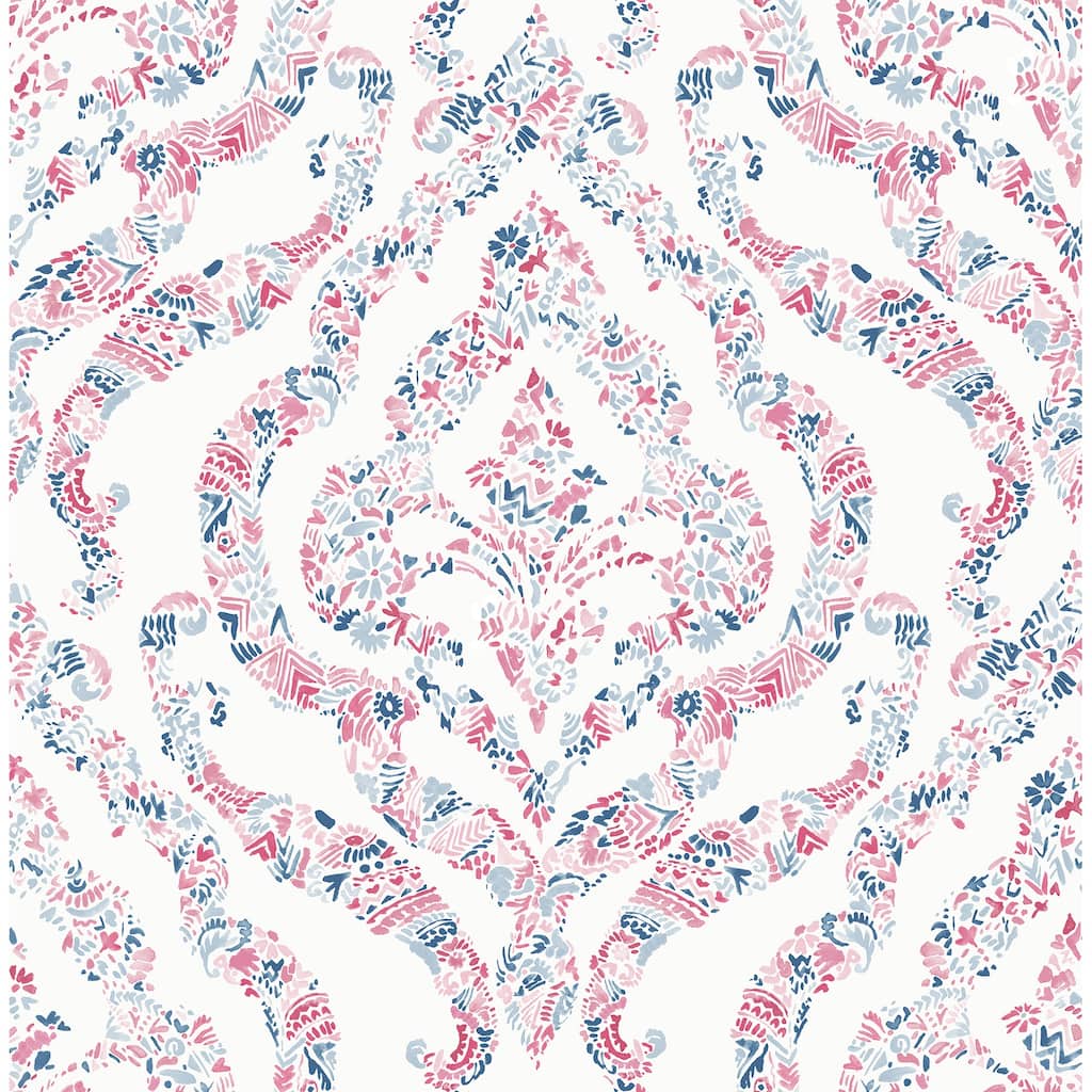 A-Street Prints Featherton Coral Floral Damask Wallpaper