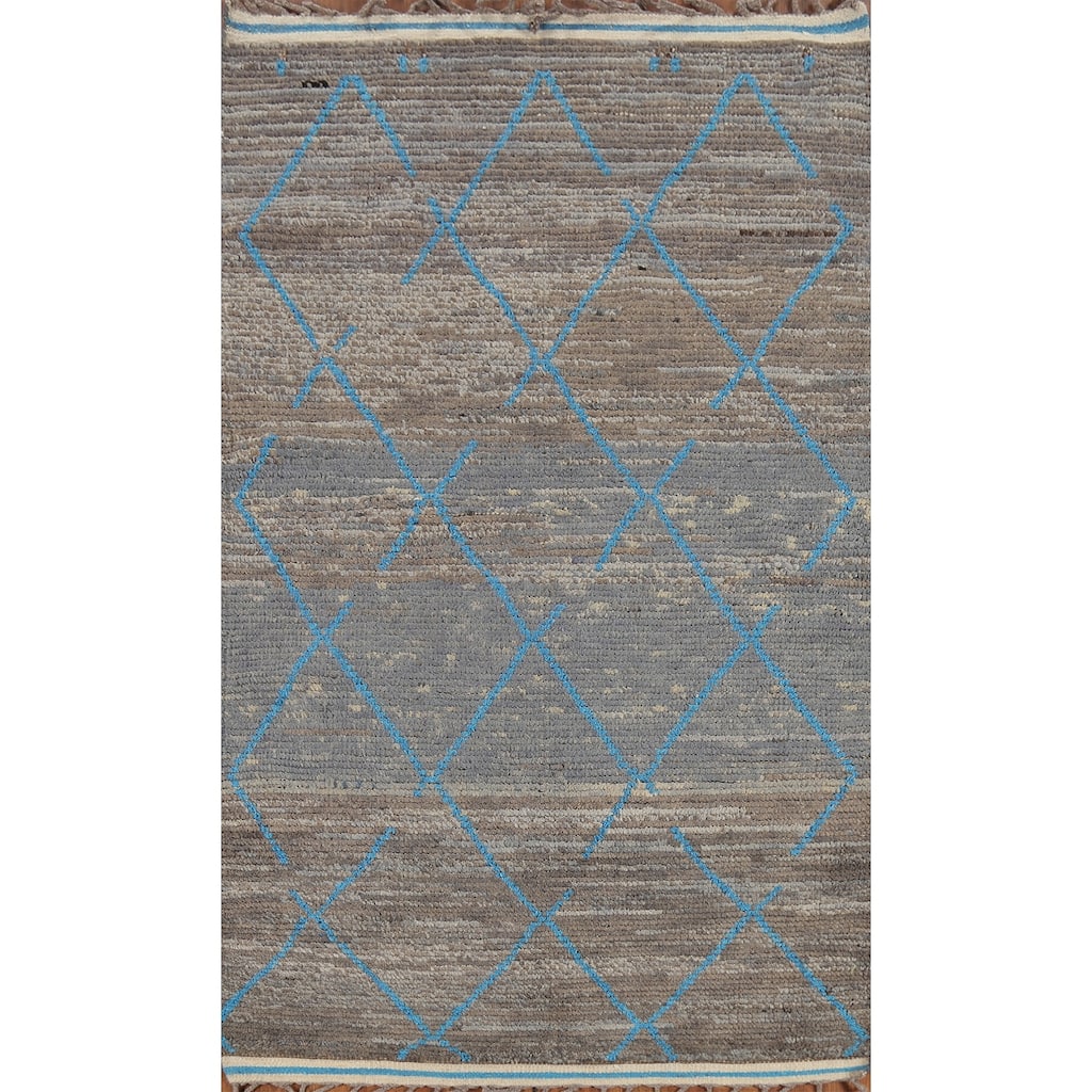 Trellis Moroccan Oriental Area Rug Hand-Knotted Wool Carpet - 4'0"x 6'10"